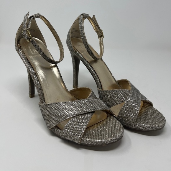 Material Girl Glitter Ankle Strap Open Toe Heels Size 7.5 - Picture 9 of 9